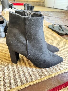 Classic Black Suede Pointed-Toe Ankle Boots